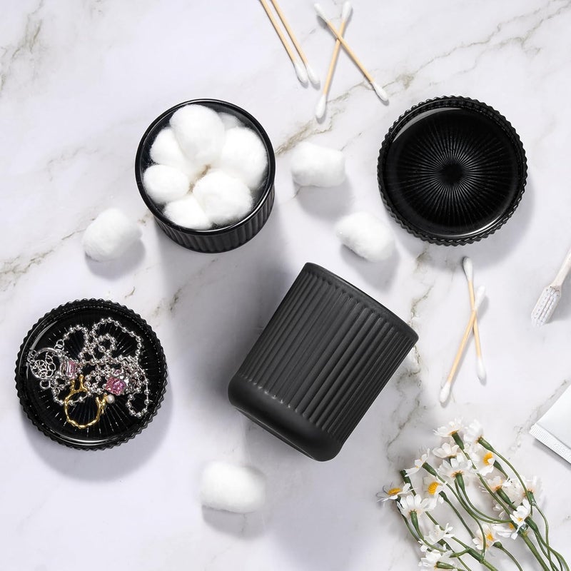MKOSAB Glass Bathroom Organizer Set for Men, 2 Pack Bathroom Accessories, Bathroom Decor for Cotton Swabs, Cotton Balls, Pads, Floss Picks – Husband Birthday Gift Ideas, Gifts for Men(Black) - Image 2